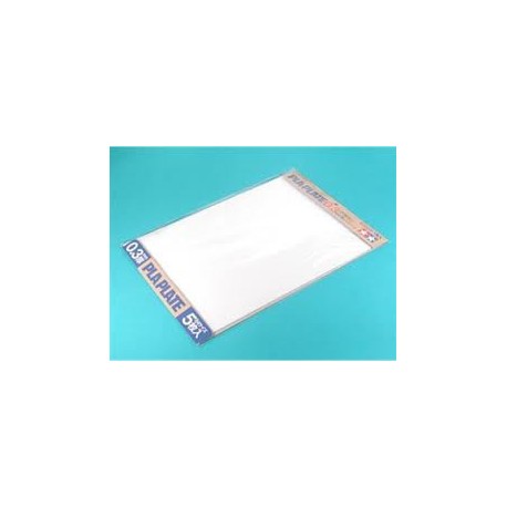 Hoja Poliestireno Pla-Plate 0.3mm 364 x 257 mm. 5 hojas. Marca Tamiya. Ref: 70122.