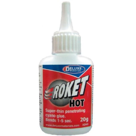 Cianocrilato secado rápido, Deluxe roket hot. Contiene 20 gr. Marca Deluxe. Ref: AD43.