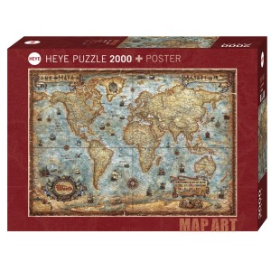 Mapa world. Puzzle horizontal, 2000 pz. Marca Heye. Ref: 29845.