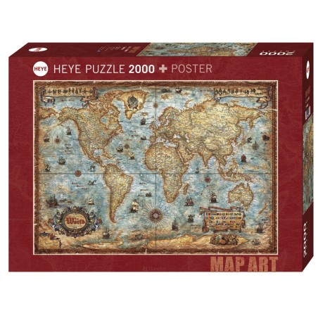 Mapa world. Puzzle horizontal, 2000 pz. Marca Heye. Ref: 29845.