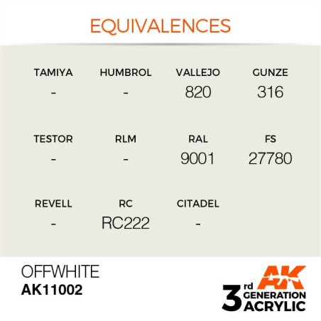 Acrílicos de 3rd Generación, OFFWHITE – STANDARD. Bote 17 ml. Marca Ak-Interactive. Ref: Ak11002.