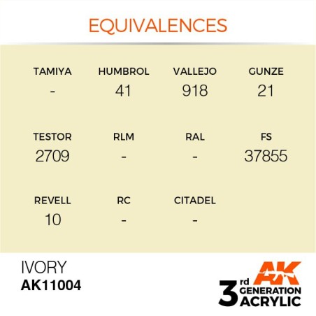 Acrílicos de 3rd Generación, IVORY – STANDARD. Bote 17 ml. Marca Ak-Interactive. Ref: Ak11004.