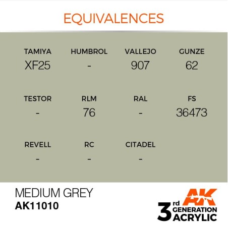 Acrílicos de 3rd Generación, MEDIUM GREY – STANDARD. Bote 17 ml. Marca Ak-Interactive. Ref: Ak11010.