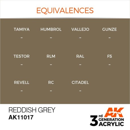 Acrílicos de 3rd Generación, REDDISH  GREY – STANDARD. Bote 17 ml. Marca Ak-Interactive. Ref: Ak11017.