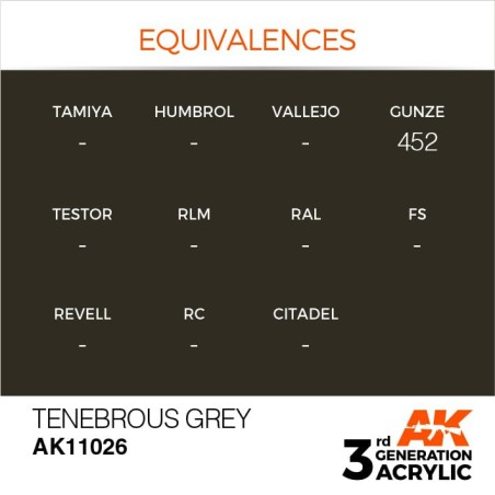 Acrílicos de 3rd Generación, TENEBROUS GREY– STANDARD. Bote 17 ml. Marca Ak-Interactive. Ref: Ak11026.