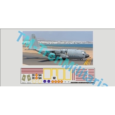 Calcas Avión LOCKHEED C-130 HERCULES 31-54, decoración "gris ALA 31". Escala 1:72. Marca Trenmilitaria. Ref: 000_5006.