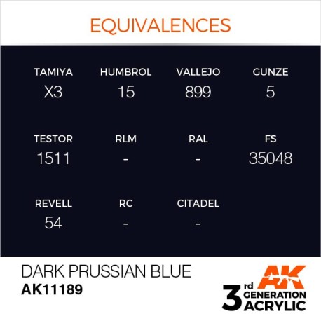 Acrílicos de 3rd Generación, DARK PRUSSIAN BLUE– STANDARD. Bote 17 ml. Marca Ak-Interactive. Ref: Ak11189.