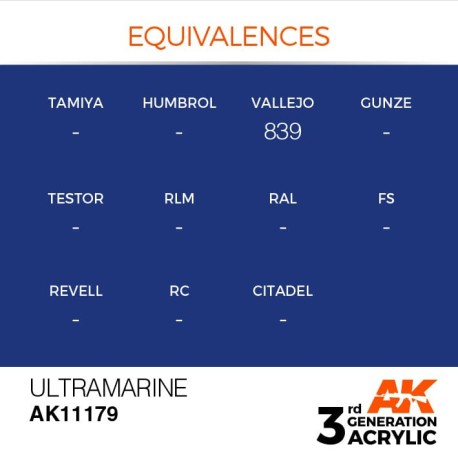 Acrílicos de 3rd Generación,ULTRAMARINE – STANDARD. Bote 17 ml. Marca Ak-Interactive. Ref: Ak11179.