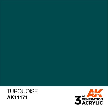 Acrílicos de 3rd Generación,  TURQUOISE – STANDARD. Bote 17 ml. Marca Ak-Interactive. Ref: Ak11171.