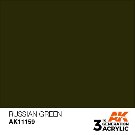 Acrílicos de 3rd Generación,  RUSSIAN GREEN – STANDARD. Bote 17 ml. Marca Ak-Interactive. Ref: Ak11159.