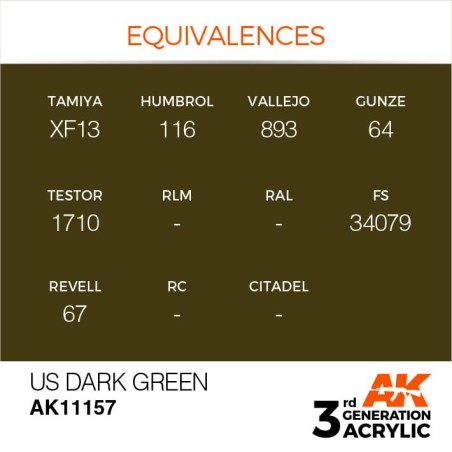 Acrílicos de 3rd Generación,  US DARK GREEN – STANDARD. Bote 17 ml. Marca Ak-Interactive. Ref: Ak11157.