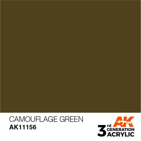 Acrílicos de 3rd Generación,  CAMOUFLAGE GREEN – STANDARD. Bote 17 ml. Marca Ak-Interactive. Ref: Ak11156.