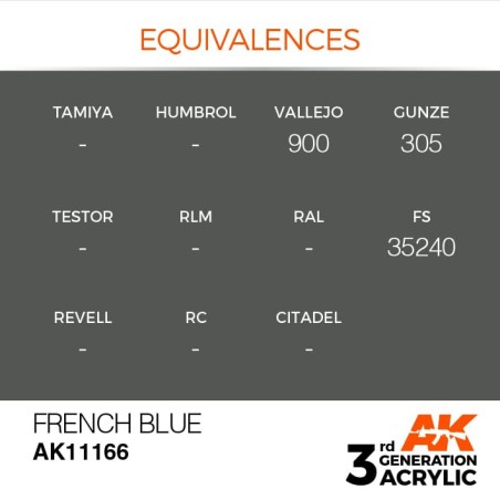 Acrílicos de 3rd Generación,  FRENCH BLUE – STANDARD. Bote 17 ml. Marca Ak-Interactive. Ref: Ak11166.