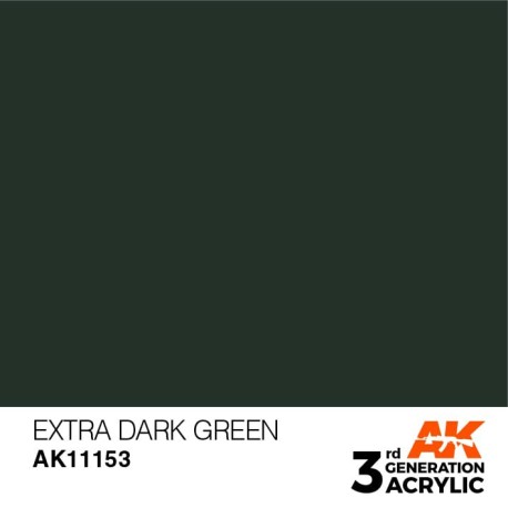 Acrílicos de 3rd Generación,  EXTRA DARK GREEN – STANDARD. Bote 17 ml. Marca Ak-Interactive. Ref: Ak11153.