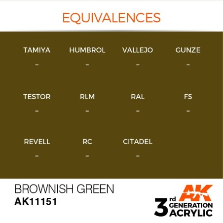 Acrílicos de 3rd Generación,  BROWNISH GREEN – STANDARD. Bote 17 ml. Marca Ak-Interactive. Ref: Ak11151.