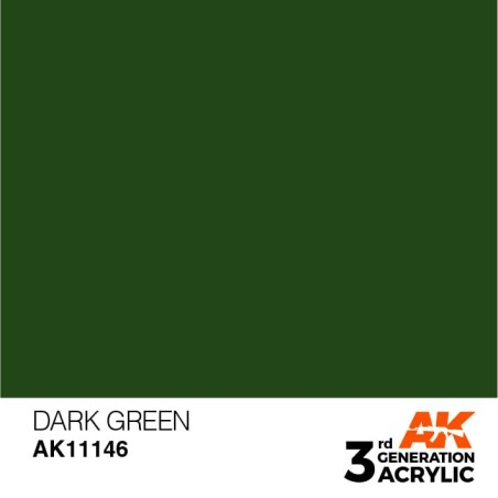 Acrílicos de 3rd Generación,   DARK GREEN – STANDARD. Bote 17 ml. Marca Ak-Interactive. Ref: Ak11146.