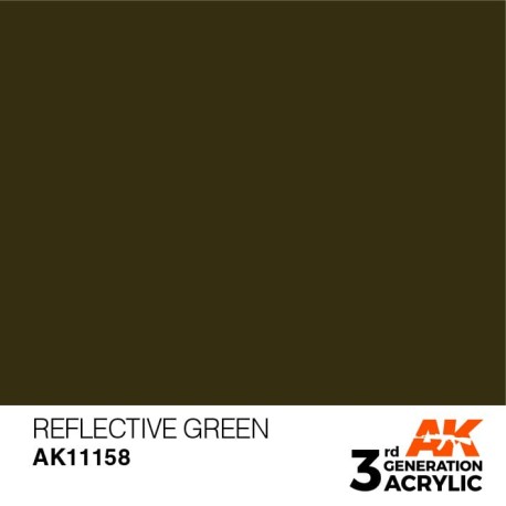 Acrílicos de 3rd Generación,   REFLECTIVE GREEN – STANDARD. Bote 17 ml. Marca Ak-Interactive. Ref: Ak11158.