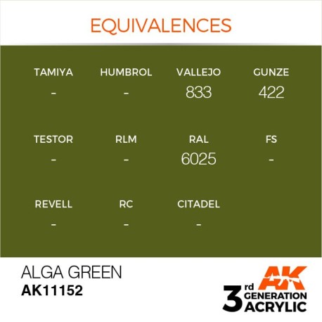 Acrílicos de 3rd Generación,   ALGA GREEN – STANDARD. Bote 17 ml. Marca Ak-Interactive. Ref: Ak11152.