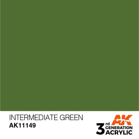 Acrílicos de 3rd Generación,   INTERMEDIATE GREEN – STANDARD. Bote 17 ml. Marca Ak-Interactive. Ref: Ak11149.