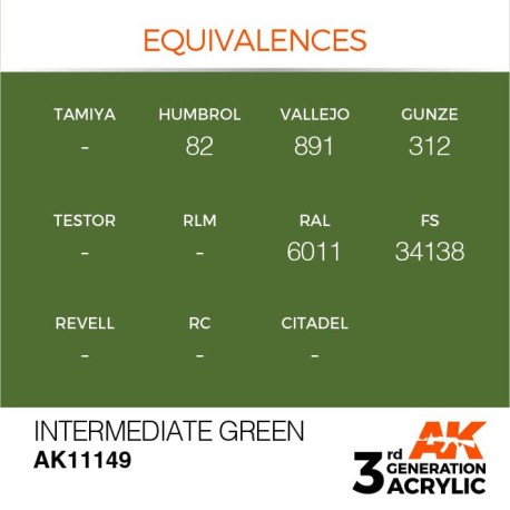 Acrílicos de 3rd Generación,   INTERMEDIATE GREEN – STANDARD. Bote 17 ml. Marca Ak-Interactive. Ref: Ak11149.