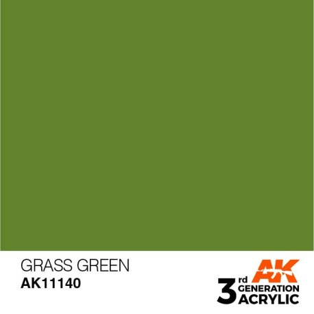 Acrílicos de 3rd Generación,  GRASS GREEN – STANDARD. Bote 17 ml. Marca Ak-Interactive. Ref: Ak11140.