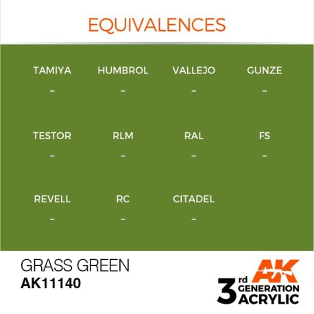 Acrílicos de 3rd Generación,  GRASS GREEN – STANDARD. Bote 17 ml. Marca Ak-Interactive. Ref: Ak11140.