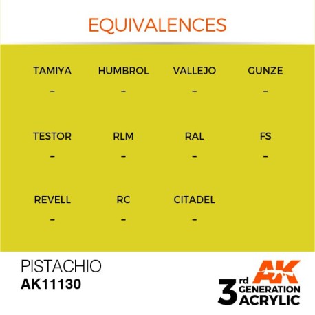 Acrílicos de 3rd Generación,  PISTACHIO– STANDARD. Bote 17 ml. Marca Ak-Interactive. Ref: Ak11130.