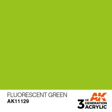Acrílicos de 3rd Generación,  FLUORESCENT GREEN – STANDARD. Bote 17 ml. Marca Ak-Interactive. Ref: Ak11129.