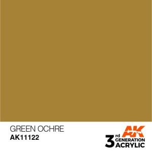 Acrílicos de 3rd Generación,  GREEN OCHRE – STANDARD. Bote 17 ml. Marca Ak-Interactive. Ref: Ak11122.