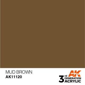 Acrílicos de 3rd Generación, MUD BROWN – STANDARD. Bote 17 ml. Marca Ak-Interactive. Ref: Ak11120.