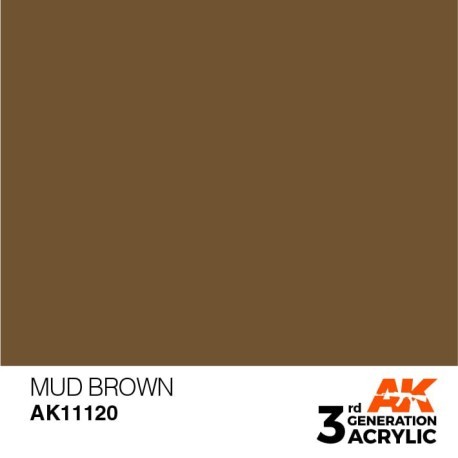 Acrílicos de 3rd Generación, MUD BROWN – STANDARD. Bote 17 ml. Marca Ak-Interactive. Ref: Ak11120.