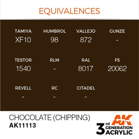 Acrílicos de 3rd Generación, CHOCOLATE (CHIPPING) – STANDARD. Bote 17 ml. Marca Ak-Interactive. Ref: Ak11113.