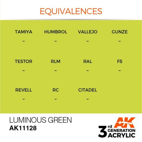 Acrílicos de 3rd Generación,  LUMINOUS GREEN– STANDARD. Bote 17 ml. Marca Ak-Interactive. Ref: Ak11128.