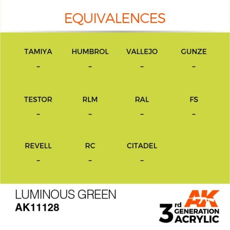 Acrílicos de 3rd Generación,  LUMINOUS GREEN– STANDARD. Bote 17 ml. Marca Ak-Interactive. Ref: Ak11128.