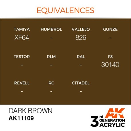 Acrílicos de 3rd Generación,   DARK BROWN– STANDARD. Bote 17 ml. Marca Ak-Interactive. Ref: Ak11109.