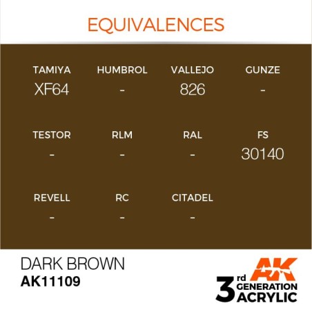 Acrílicos de 3rd Generación,   DARK BROWN– STANDARD. Bote 17 ml. Marca Ak-Interactive. Ref: Ak11109.