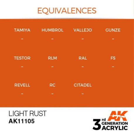 Acrílicos de 3rd Generación,   LIGHT RUST  – STANDARD. Bote 17 ml. Marca Ak-Interactive. Ref: Ak11105.