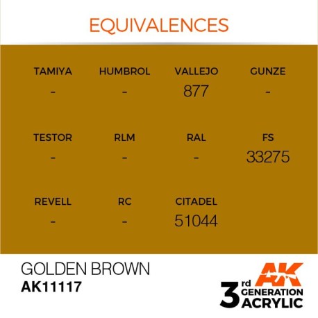 Acrílicos de 3rd Generación,   GOLDEN BROWN  – STANDARD. Bote 17 ml. Marca Ak-Interactive. Ref: Ak11117.