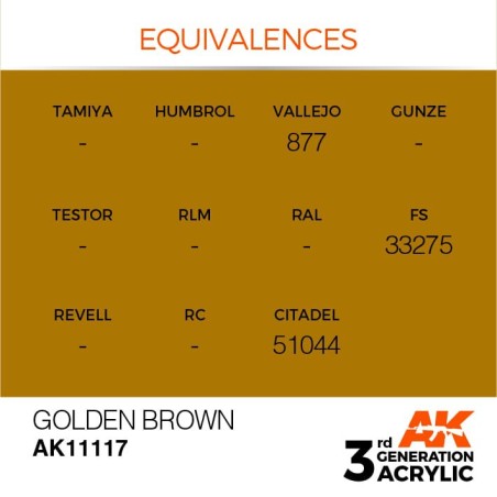 Acrílicos de 3rd Generación,   GOLDEN BROWN  – STANDARD. Bote 17 ml. Marca Ak-Interactive. Ref: Ak11117.