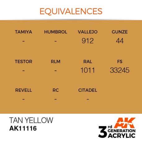 Acrílicos de 3rd Generación,   TAN YELLOW  – STANDARD. Bote 17 ml. Marca Ak-Interactive. Ref: Ak11116.