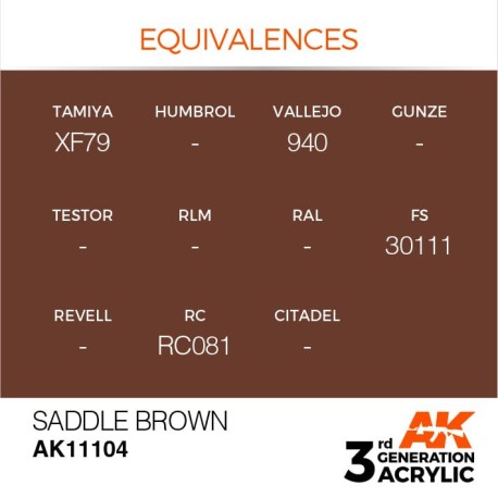 Acrílicos de 3rd Generación,   SADDLE BROWN  – STANDARD. Bote 17 ml. Marca Ak-Interactive. Ref: Ak11104.