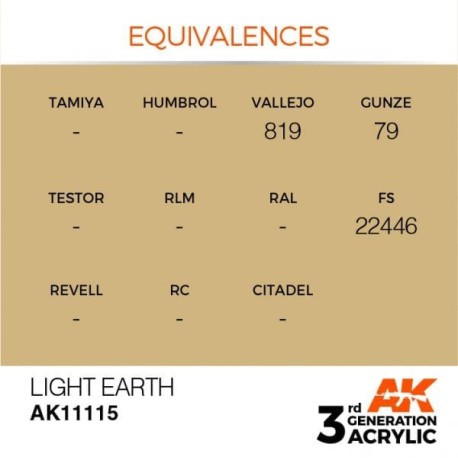 Acrílicos de 3rd Generación,   LIGHT EARHT  – STANDARD. Bote 17 ml. Marca Ak-Interactive. Ref: Ak11115.