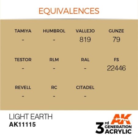 Acrílicos de 3rd Generación,   LIGHT EARHT  – STANDARD. Bote 17 ml. Marca Ak-Interactive. Ref: Ak11115.