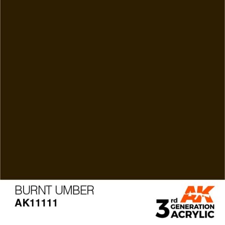 Acrílicos de 3rd Generación,   BURNT UMBER  – STANDARD. Bote 17 ml. Marca Ak-Interactive. Ref: Ak11111.