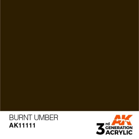 Acrílicos de 3rd Generación,   BURNT UMBER  – STANDARD. Bote 17 ml. Marca Ak-Interactive. Ref: Ak11111.