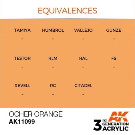 Acrílicos de 3rd Generación,   OCHER ORANGE – STANDARD. Bote 17 ml. Marca Ak-Interactive. Ref: Ak11099.