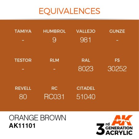 Acrílicos de 3rd General, ORANGE BROWN – STANDARD. Bote 17 ml. Marca Ak-Interactive. Ref: Ak11101.
