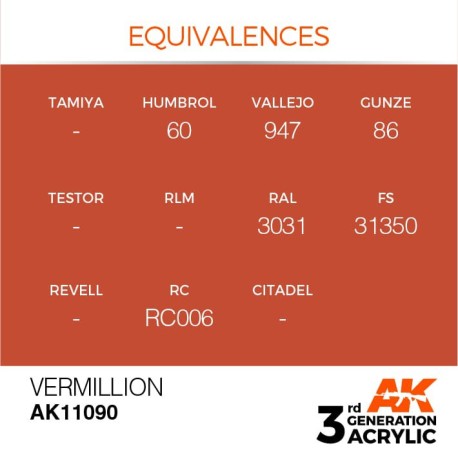 Acrílicos de 3rd General, VERMILLION– STANDARD. Bote 17 ml. Marca Ak-Interactive. Ref: Ak11090.