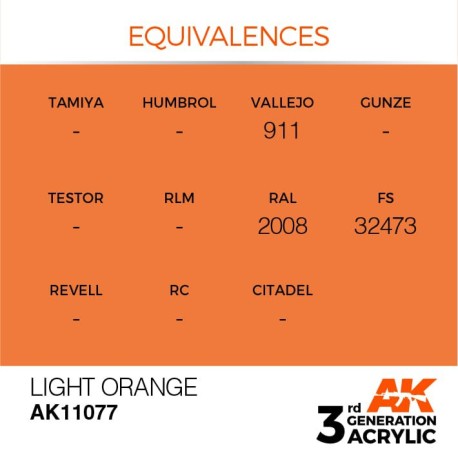 Acrílicos de 3rd General, LIGHT ORANGE  – STANDARD. Bote 17 ml. Marca Ak-Interactive. Ref: Ak11077.