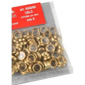 Ojo de Buey con cristal. Diámetro 9 mm , ( 3 unds. ). Marca Amati. Ref: 4940/09.